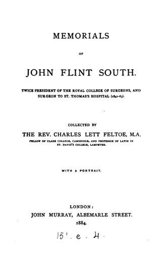Cover for Memorials of John Flint South.