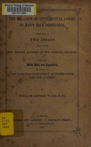 Cover for The relation of intellectual power to man's true perfection