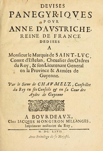 Cover for Devises panegyriques pour Anne d'Austriche, reine de France
