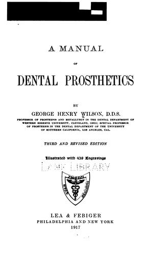 Cover for A manual of dental prosthetics