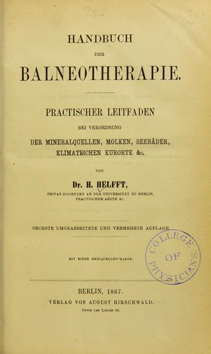 Cover for Handbuch der Balneotherapie