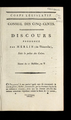 Cover for Discours prononce  par Merlin (de Thionville), sur la police des cultes