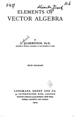Cover for Elements of vector algebra