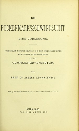 Cover for Die R©ơckenmarksschwindsucht