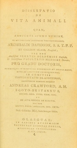 Cover for Dissertatio de vita animali