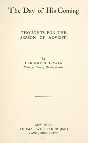 Cover for The day of His coming