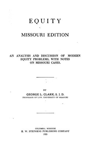 Cover for Equity: An Analysis and Discussion of Modern Equity Problems, with Notes on ...