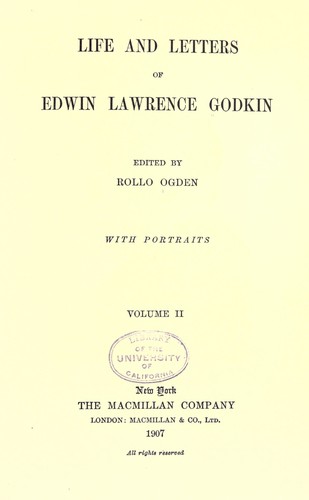 Cover for Life and letters of Edwin Lawrence Godkin.