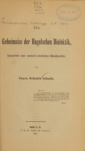 Cover for Das Geheimniss der Hegelschen Dialektik