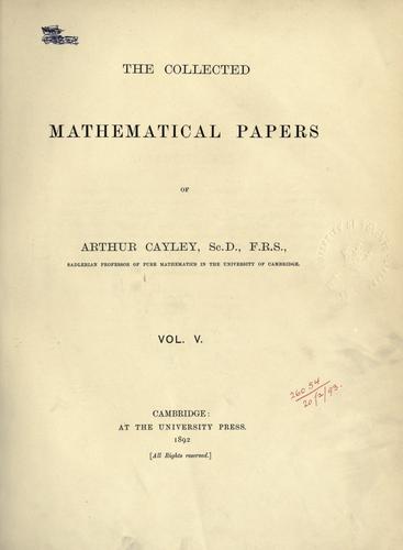 Cover for collected mathematical papers of Arthur Cayley.