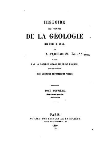 Cover for Histoire des progrès de la géologie de 1834 à [1859]