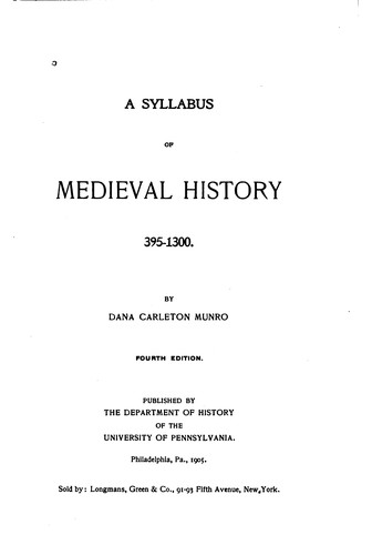 Cover for A Syllabus of Medieval History, 395-[1500].
