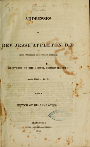 Cover for Addresses by Rev. Jesse Appleton, D. D.