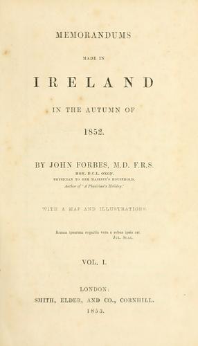 Cover for Memorandums made in Ireland in the autumn of 1852.