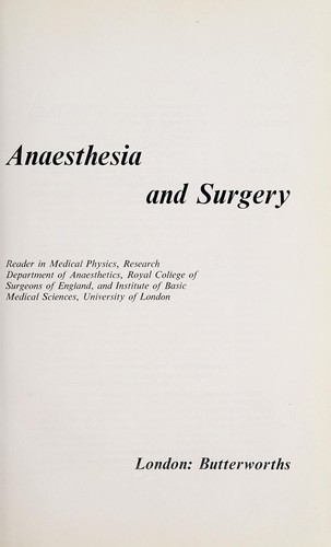 Cover for Electronic measurement techniques in anaesthesia and surgery