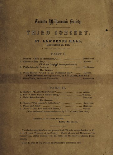Cover for Third concert, St. Lawrence Hall, December 28, 1853