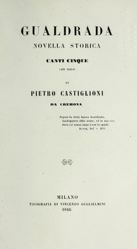 Cover for Gualdrada novella storica, canti cinque con note