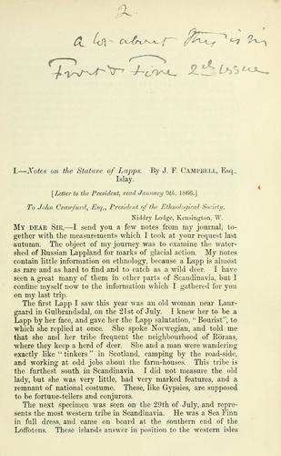 Cover for Notes on the stature of Lapps