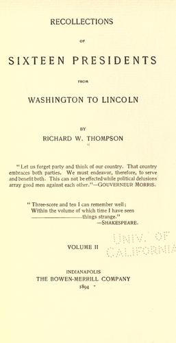 Cover for Recollections of sixteen presidents from Washington to Lincoln