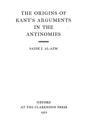 Cover for Origins of Kant's Arguments in the Antinomies
