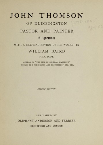 Cover for John Thomson of Duddingston, pastor and painter