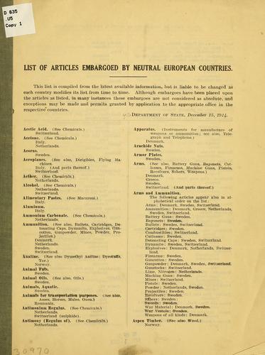 Cover for List of articles embargoed