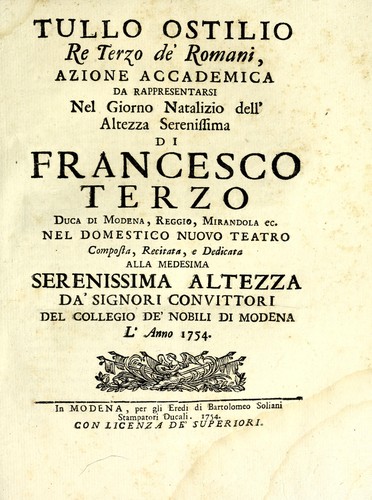 Cover for Tullo Ostilio, re terzo de' Romani