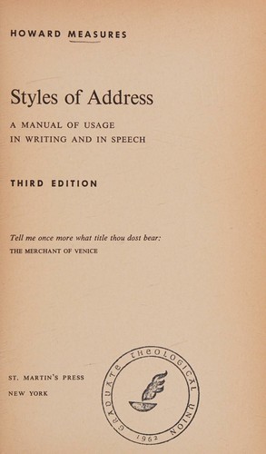 Cover for Styles of address