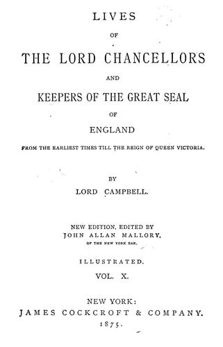 Cover for Lives of the lord chancellors and keepers of the great seal of England