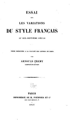 Cover for Essai sur les variations du style français au dix-septième siècle