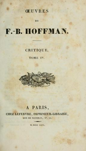 Cover for Oeuvres de F.-B. Hoffman.