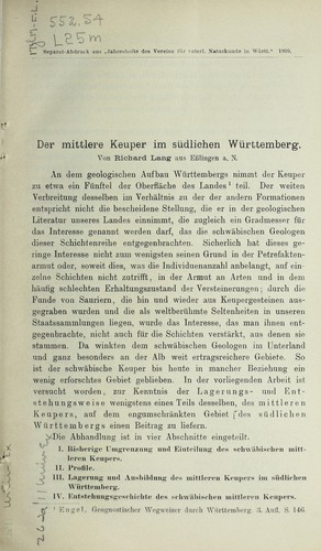 Cover for Der mittlere Keuper im südlichen Württemberg