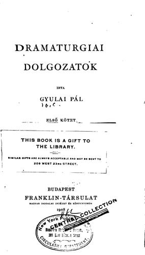 Cover for Dramaturgiai dolgozatok