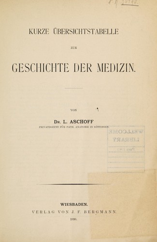 Cover for Kurze Übersichtstabelle zur Geschichte der Medizin