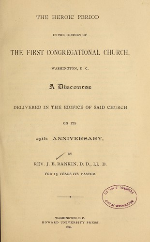Cover for The heroic period in the history of the First Congregational church, Wash