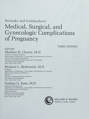 Cover for Rovinsky and Guttmacher's medical, surgical and gynecologic complications of pregnancy.
