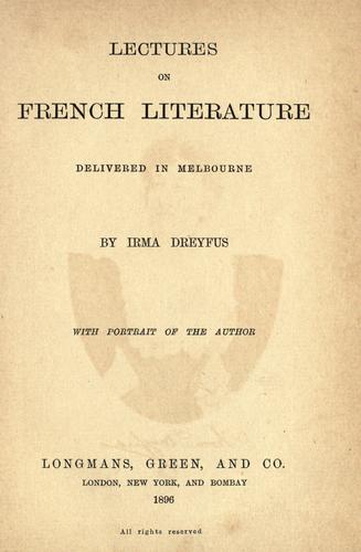 Cover for Lectures on French literature delivered in Melbourne