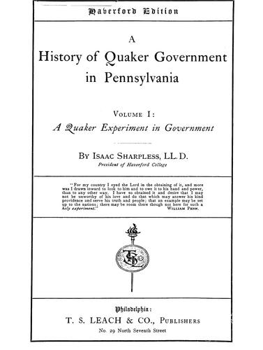 Cover for A history of Quaker government in Pennsylvania