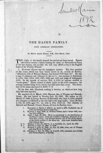 Cover for The Hazen family