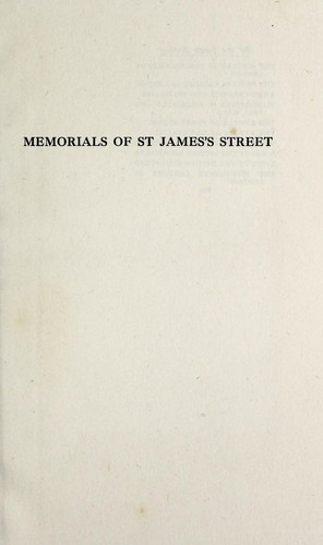 Cover for Memorials of St. James's street