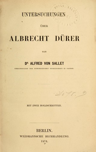 Cover for Untersuchungen über Albrecht Dürer