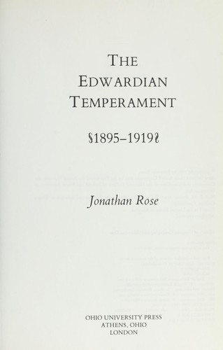 Cover for The Edwardian temperament, 1895-1919