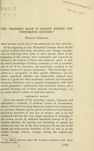 Cover for The progress made in botany during the nineteenth century
