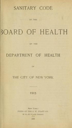 Cover for Sanitary code of the Board of Health of the Department of Health of the City of New York