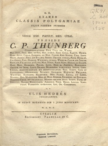 Cover for Examen classis polygamiae ...