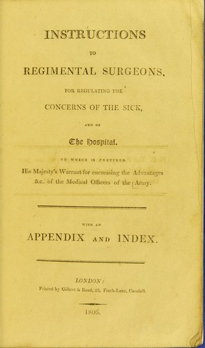 Cover for Instructions to regimental surgeons for regulating the concerns of the sick, and of the hospital