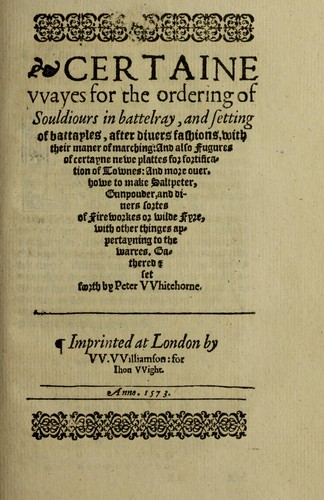 Cover for Certaine vvayes for the ordering of souldiours in battelray, and setting of battayles, after diuers fashions with their maner of marching