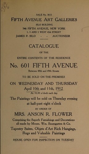 Cover for Catalogue of the entire contents of the residence, No. 601 Fifth Avenue ...