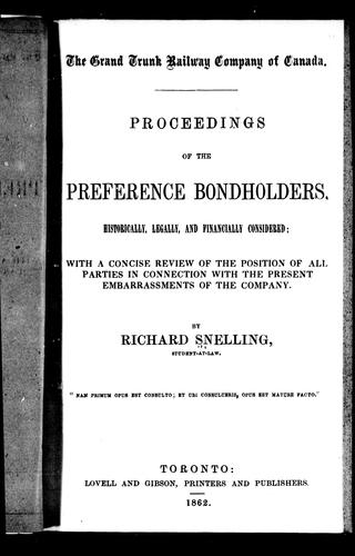 Cover for Proceedings of the preference bondholders, historically, legally and financially considered