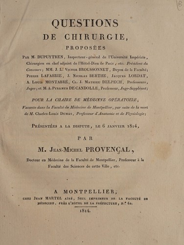 Cover for Questions de chirurgie